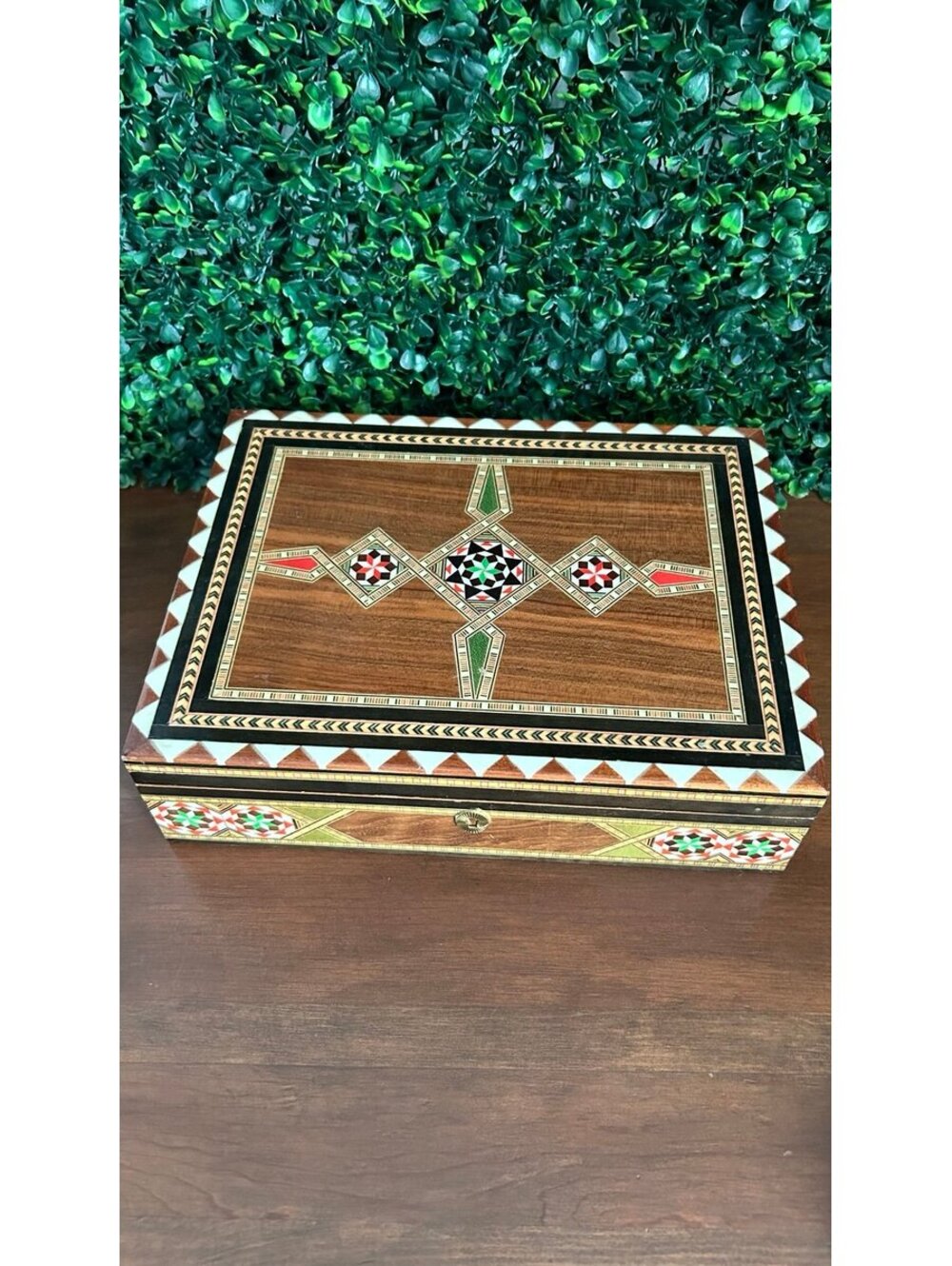 Vintage Granada Spain Wood Marquetry Jewelry Box Moorish Inlay Mirror